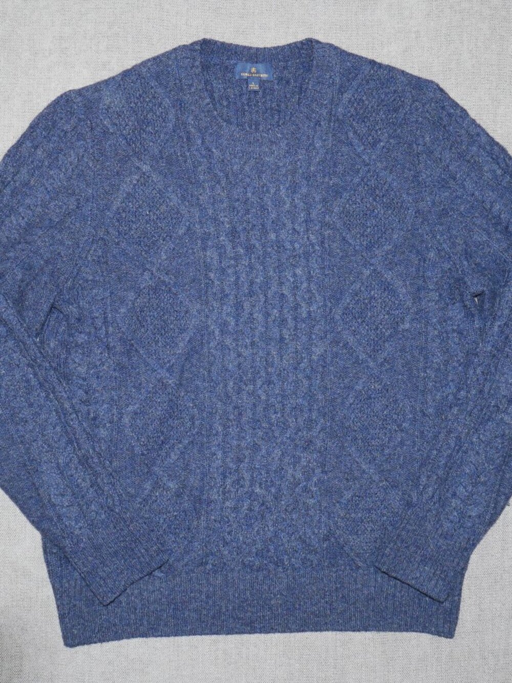 Brooks Brothers Men’s L Blue Donegal Fisherman Sweater Wool Cables Flecked Soft
